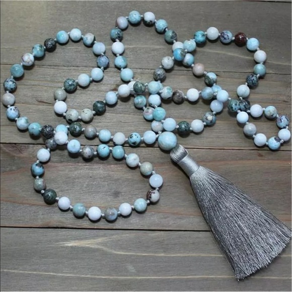 Genuine Larimar Gemstone meditation Mala Necklace - Picture 4 of 5